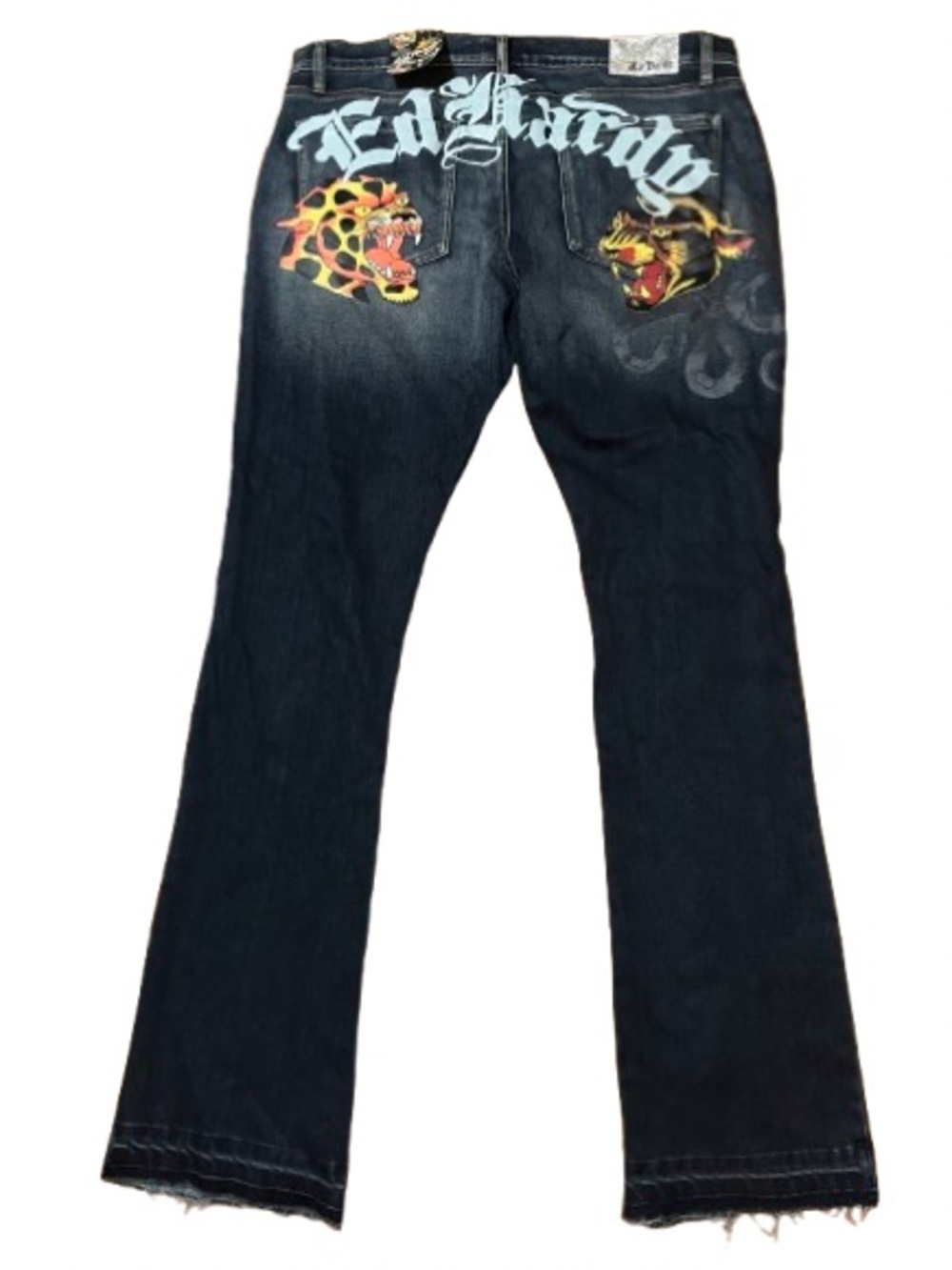 NWT Ed Hardy Stacked Boot Denim Jeans with Graphic Back Pockets Size 38